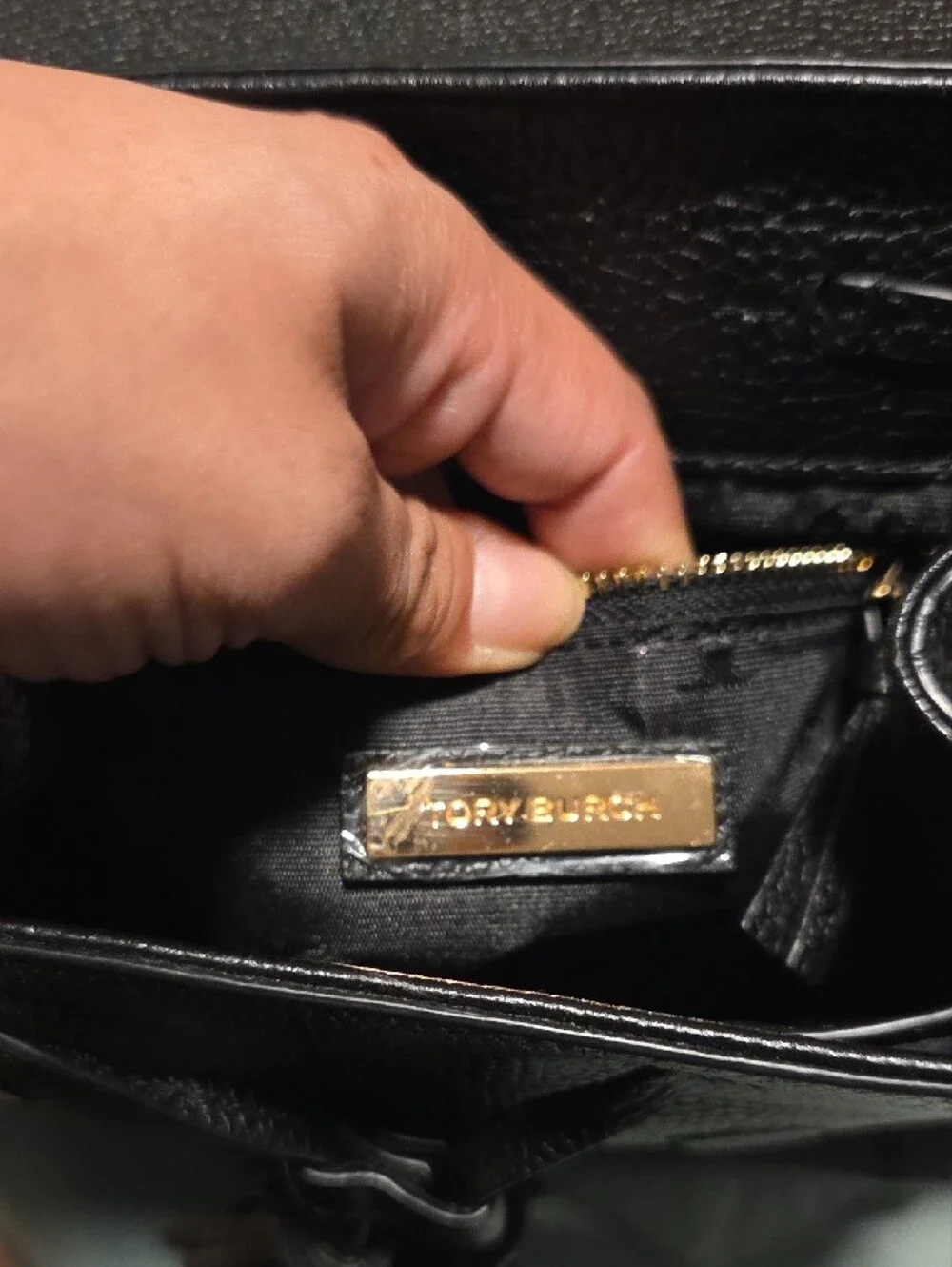 Tory Burch Black Pebbled Leather Tassel Backpack